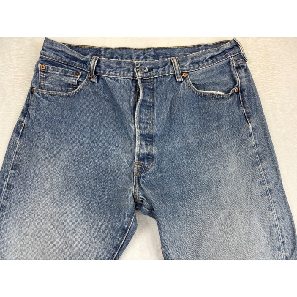 Levis 501 Mens 38x32 Jeans Grungy Distressed Medium Wash Vintage Back Hole Fade - Picture 2 of 10